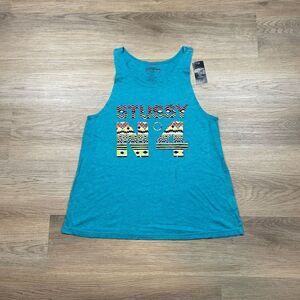 Stussy Tank Top Womens Medium Blue Tribal No 4 Swing Beach Casual